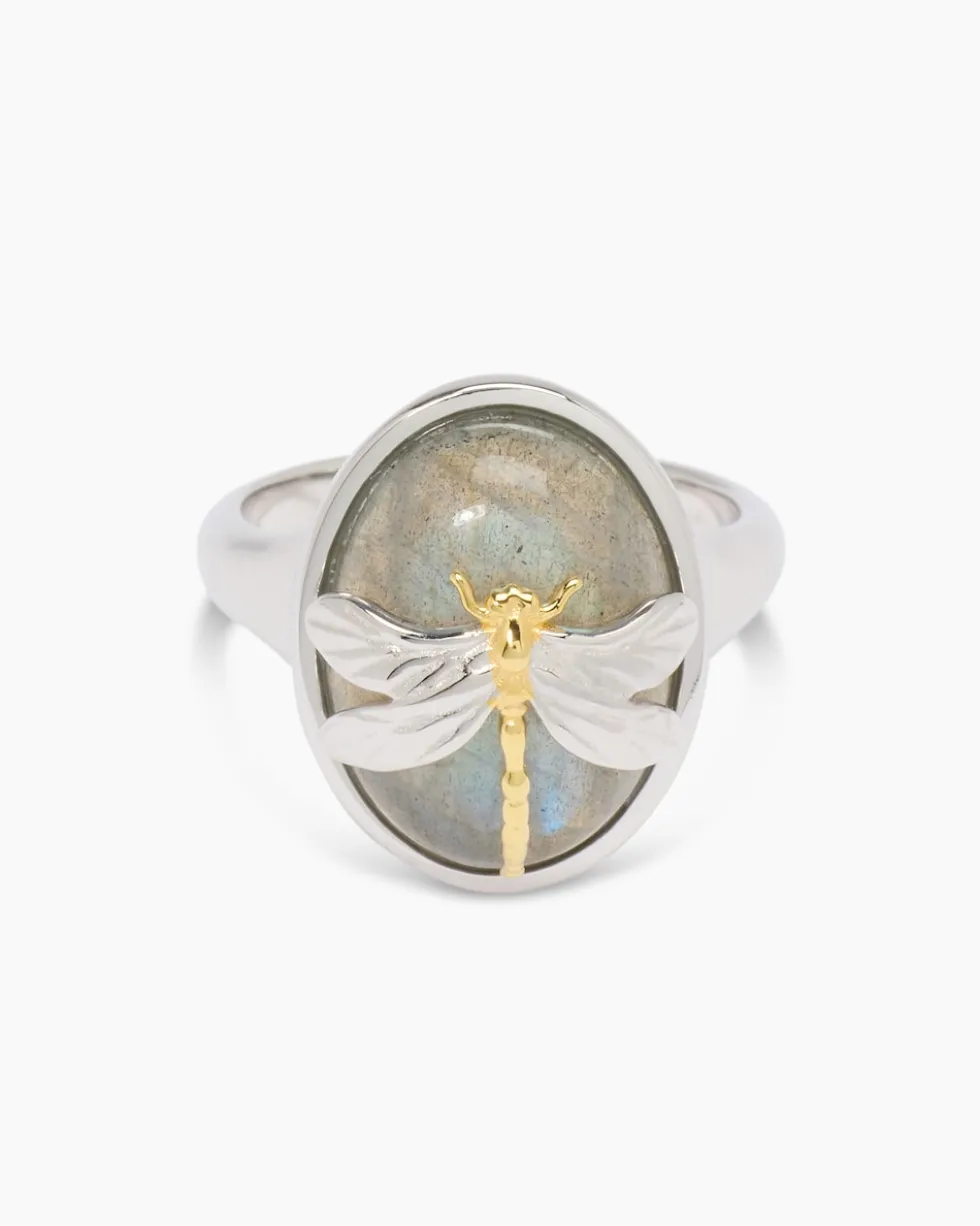 Ring mit Labradorit und Libelle