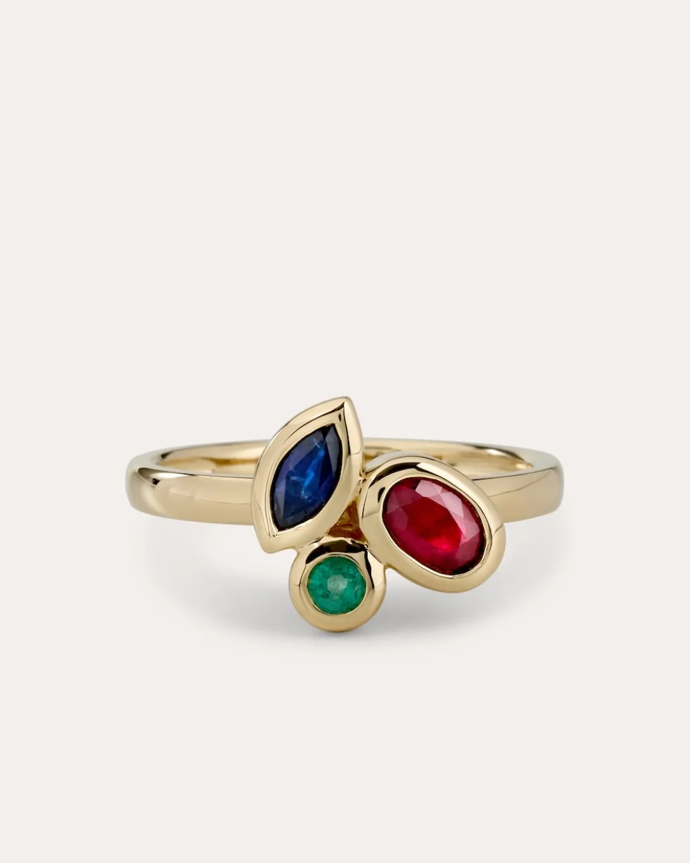 Ring mit Rubin, Saphir & Smaragd