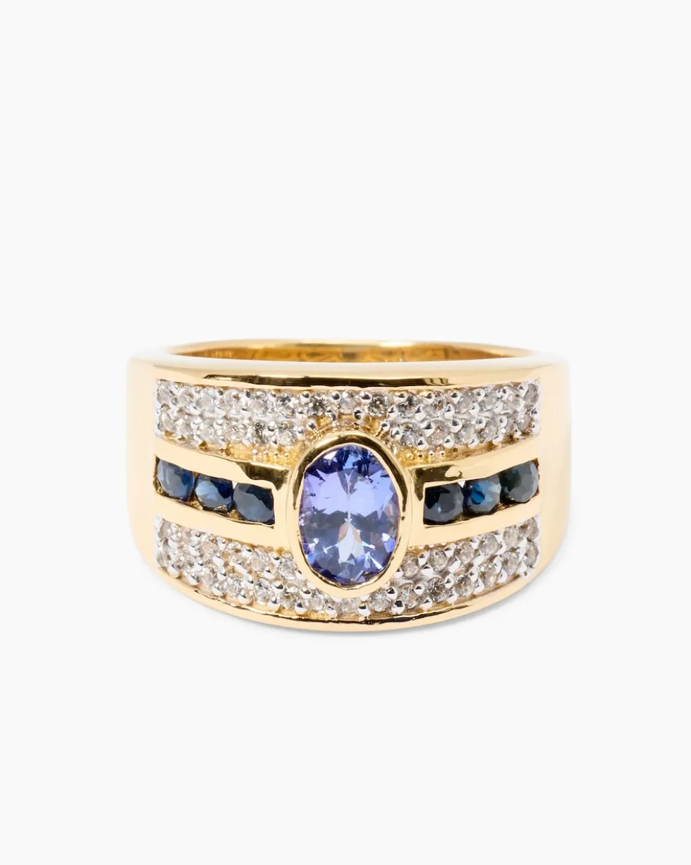 Ring mit Tansanit AAAA, Saphir & Zirkon