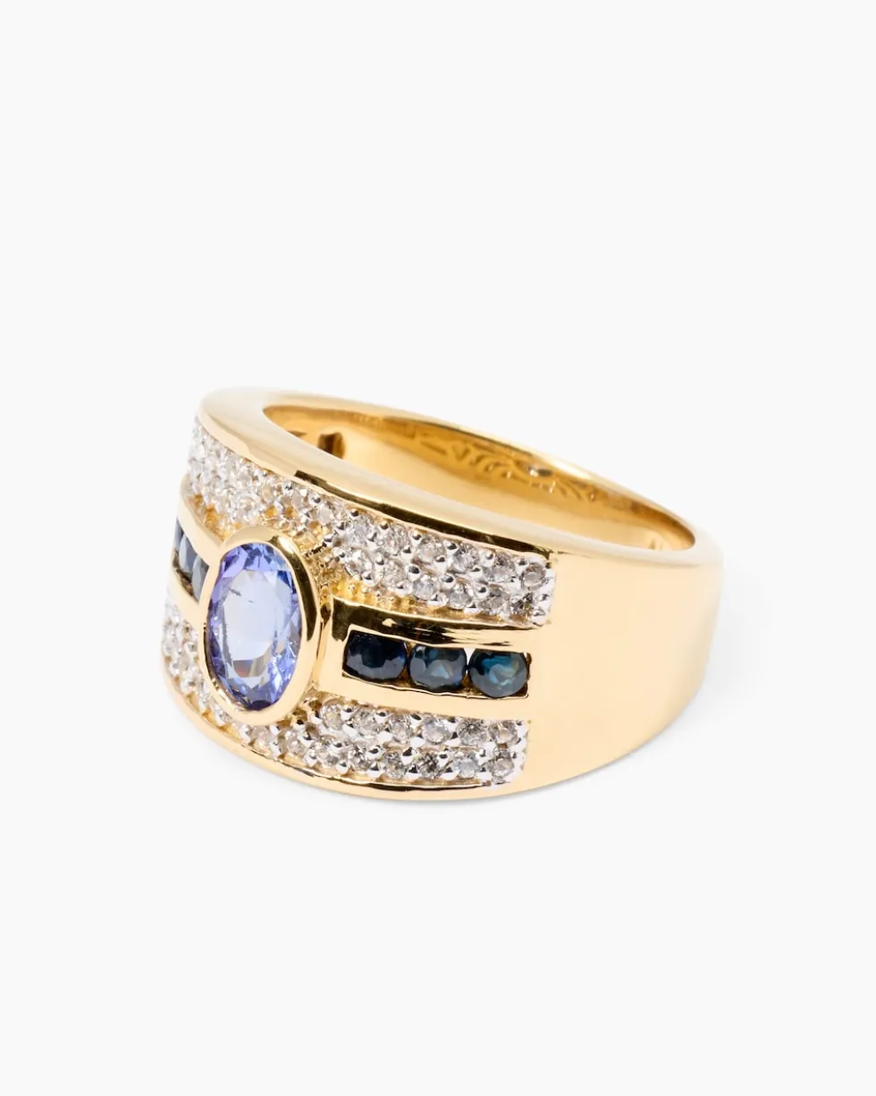 Ring mit Tansanit AAAA, Saphir & Zirkon
