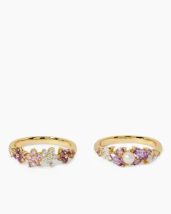 Ring-Set mit Zirkonia, Amethyst, Saphir & SWZ-Perle, 2tlg.
