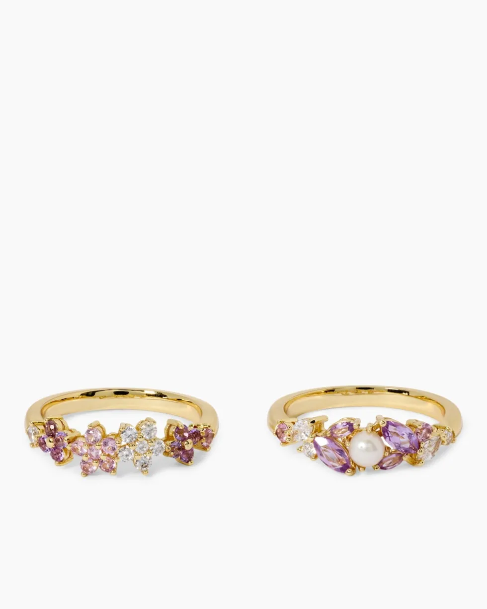 Ring-Set mit Zirkonia, Amethyst, Saphir & SWZ-Perle, 2tlg.
