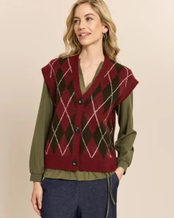 Ärmellose Strickjacke mit Check