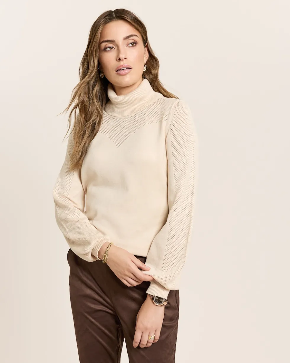 Rollkragenpullover mit Ajourmuster