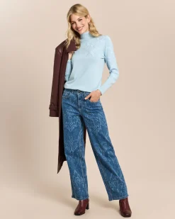 Rollkragenpullover mit Stickerei