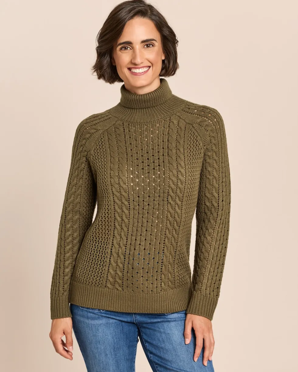 Rollkragenpullover mit Zopfmuster