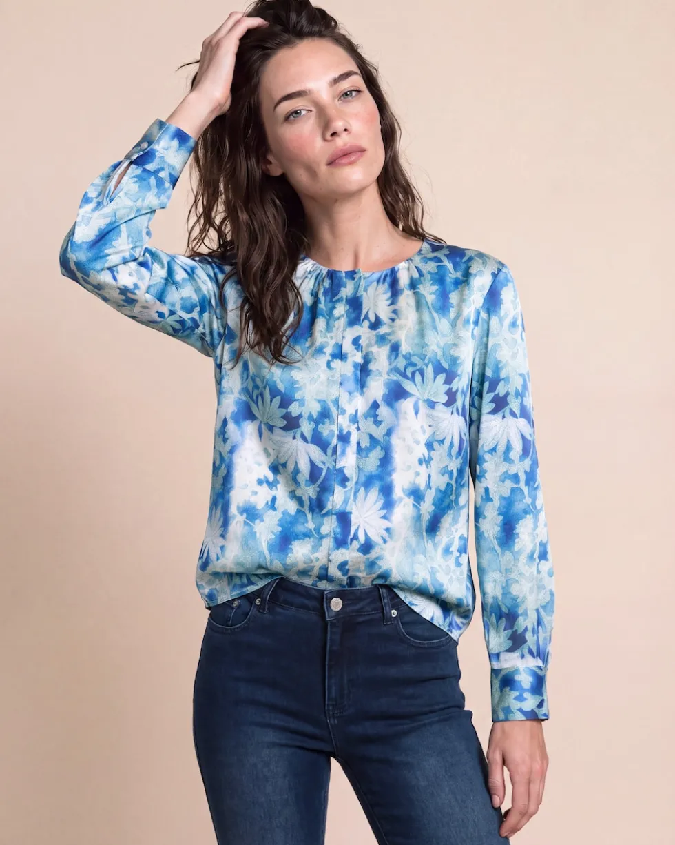 Satin-Bluse mit gerafftem Ausschnitt