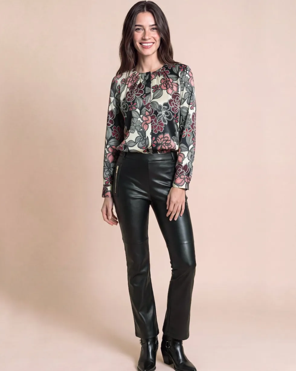 Satin-Bluse mit gerafftem Ausschnitt