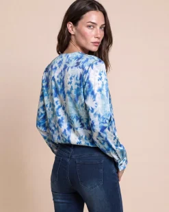 Satin-Bluse mit gerafftem Ausschnitt