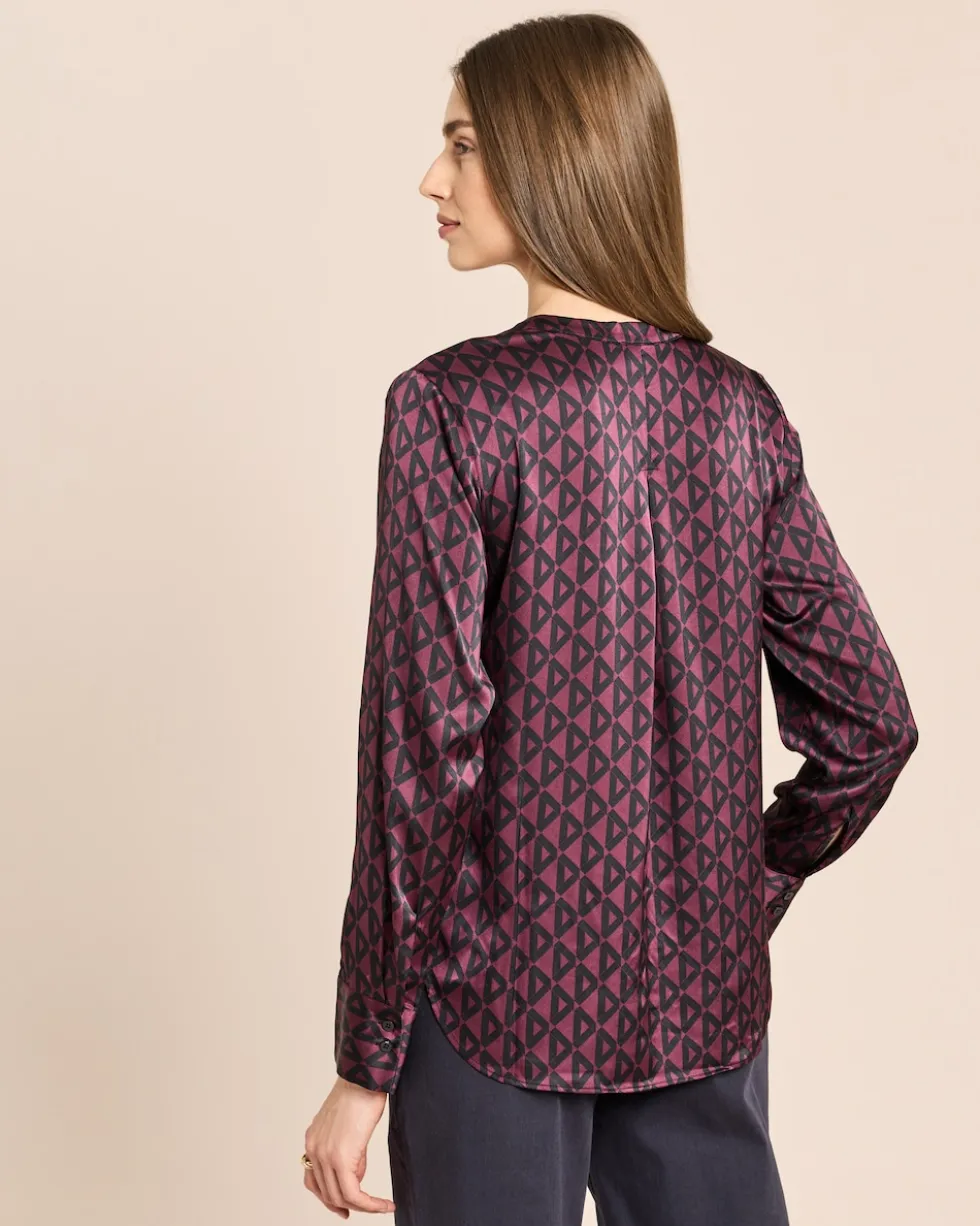 Satinbluse mit grafischem Print