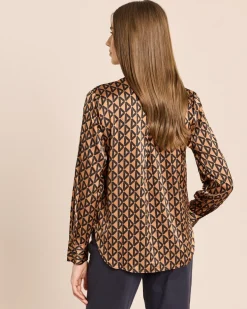 Satinbluse mit grafischem Print