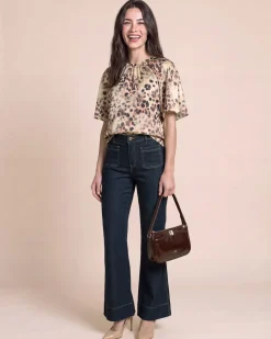 Satin-Bluse mit halbem Arm und Leo-Print
