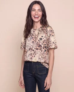 Satin-Bluse mit halbem Arm und Leo-Print
