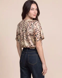 Satin-Bluse mit halbem Arm und Leo-Print