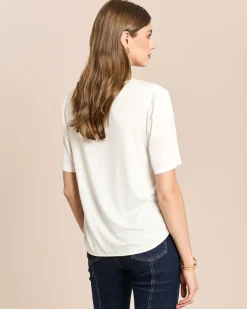 Satin-Bluse mit Spitzeneinsatz