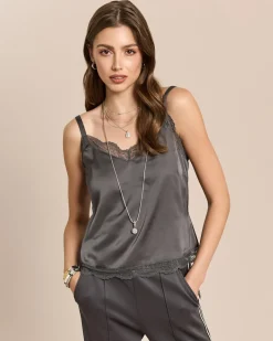 Satin-Top mit Spitze