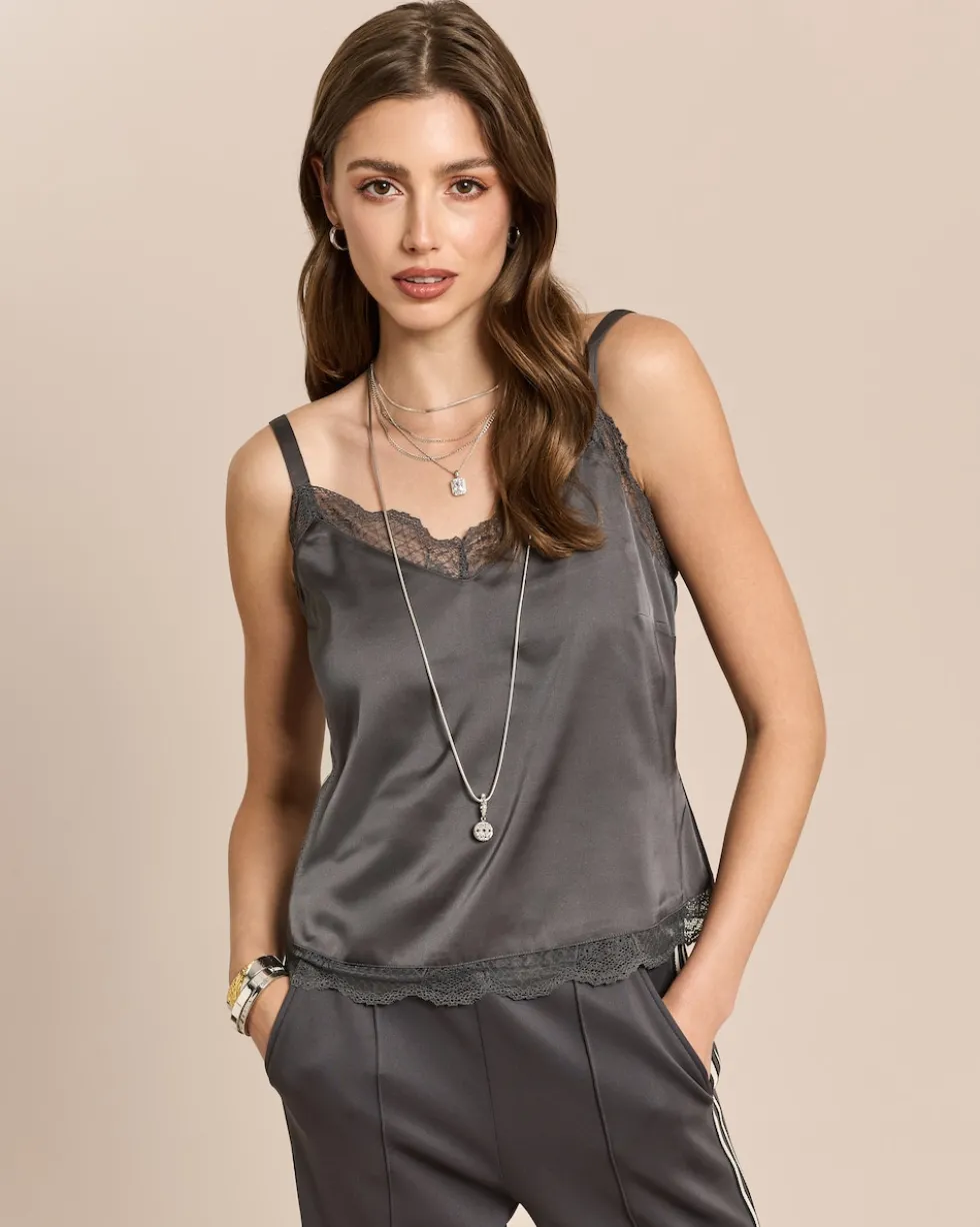 Satin-Top mit Spitze