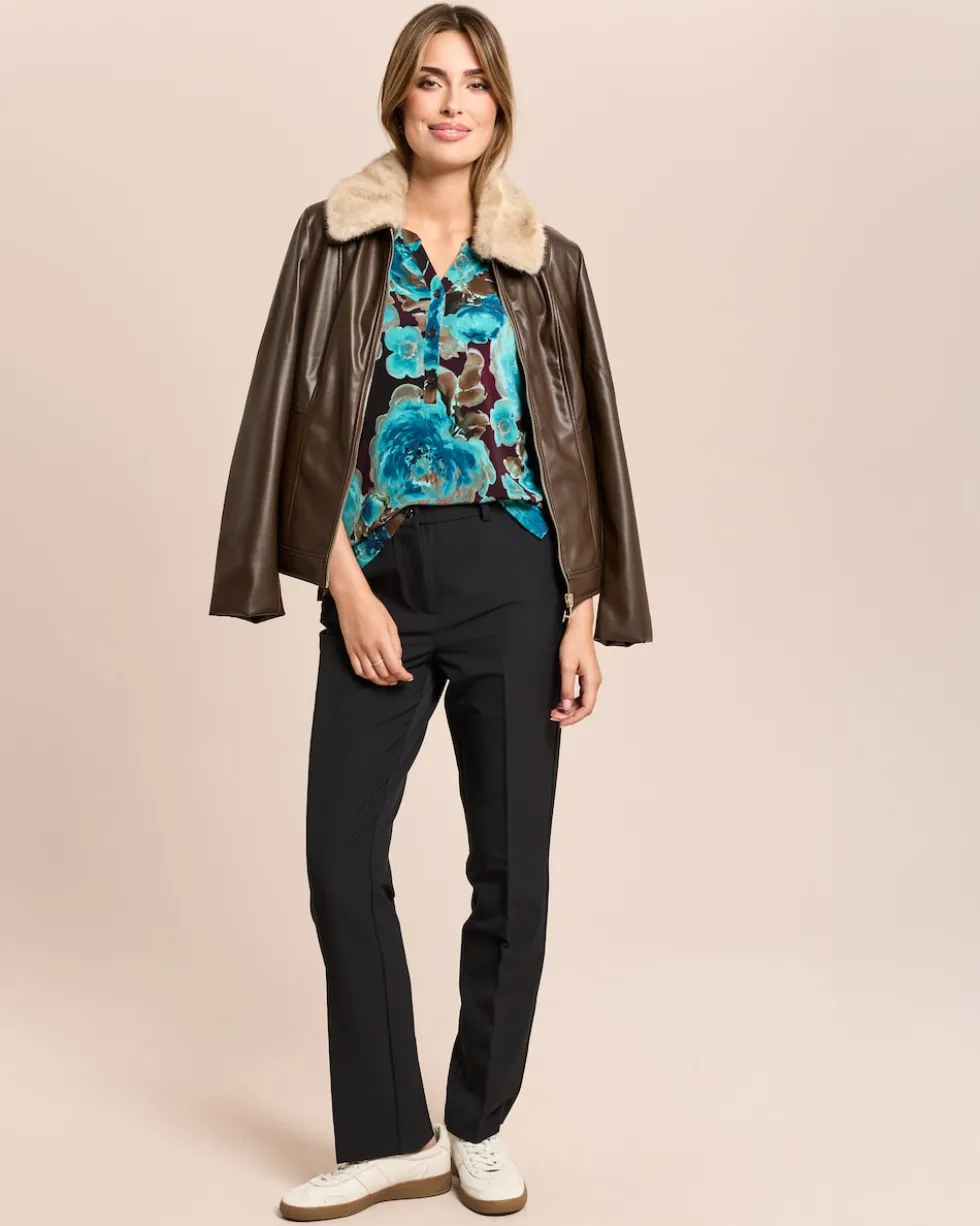 Shirt-Bluse mit Rosendruck und Knopfleiste