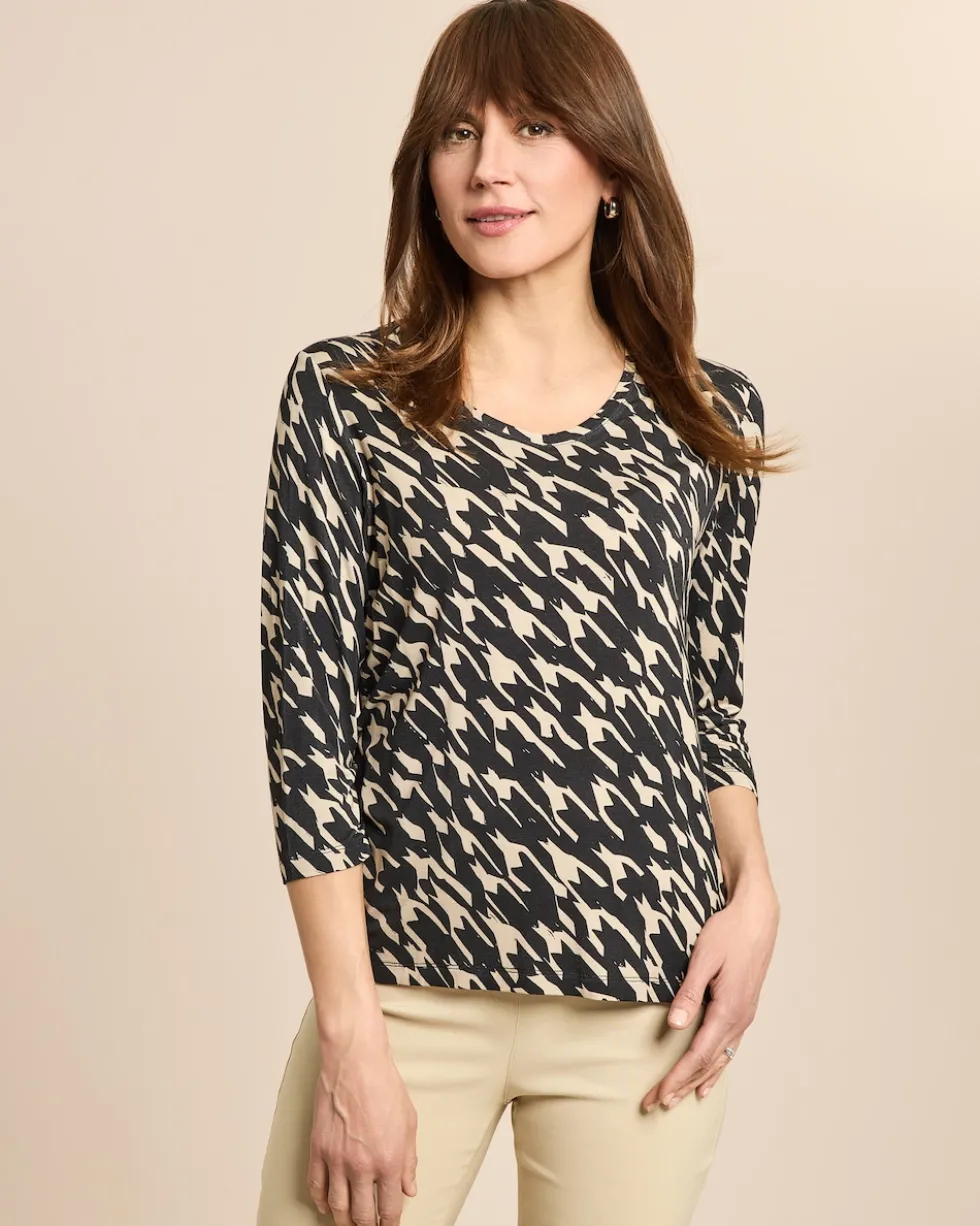 Shirt Hahnentritt V-Ausschnitt