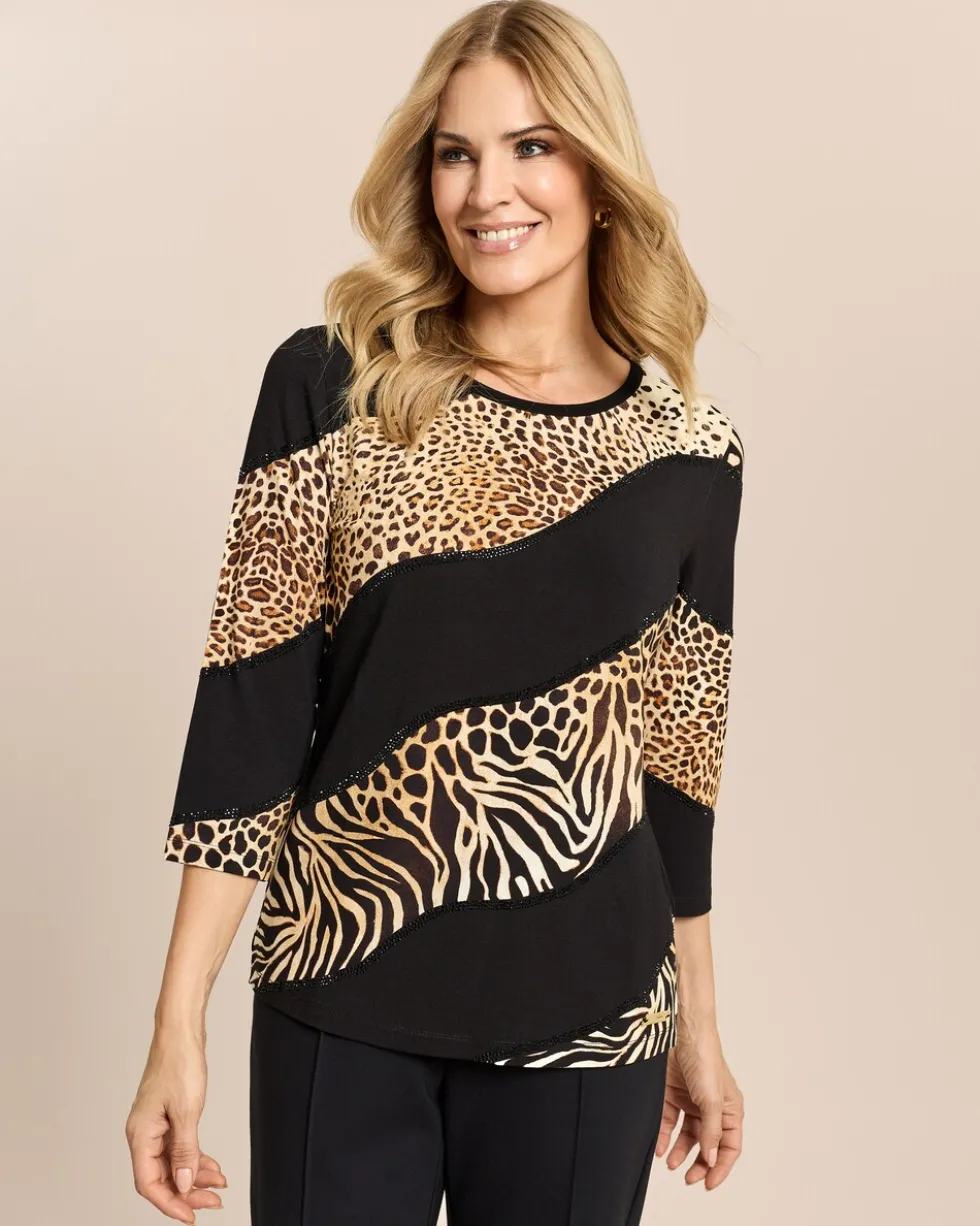 Shirt mit Animalprint und Strass