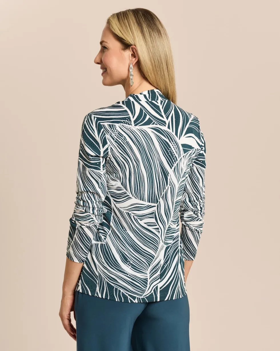 Shirt mit Blätterdruck und Stehkragen