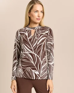 Shirt mit Blätterdruck und Stehkragen