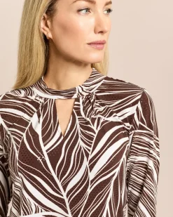 Shirt mit Blätterdruck und Stehkragen