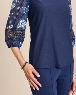 Shirt mit Chiffonärmel und Häkelspitze