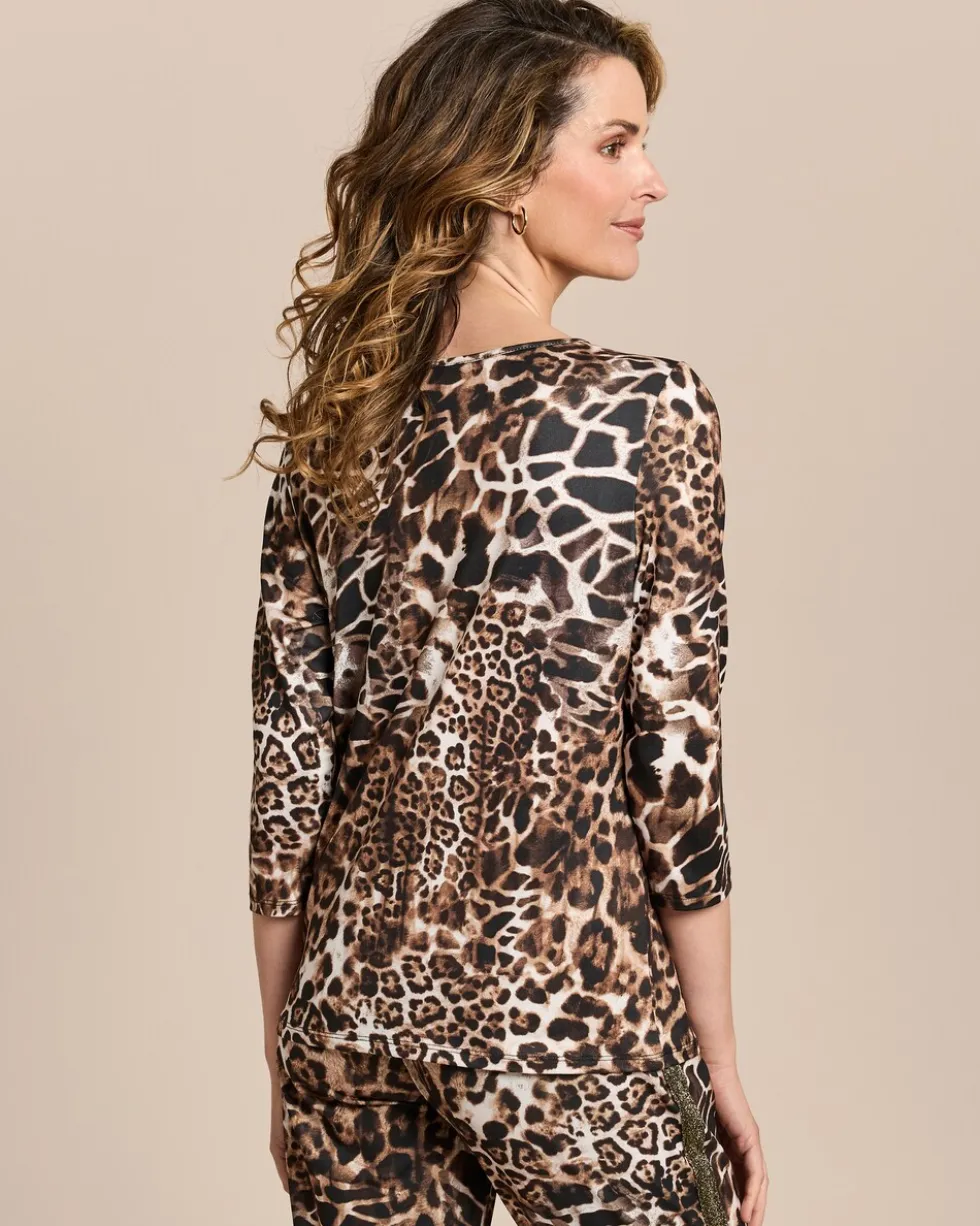 Shirt mit Leo-Print und Deko-Streifen