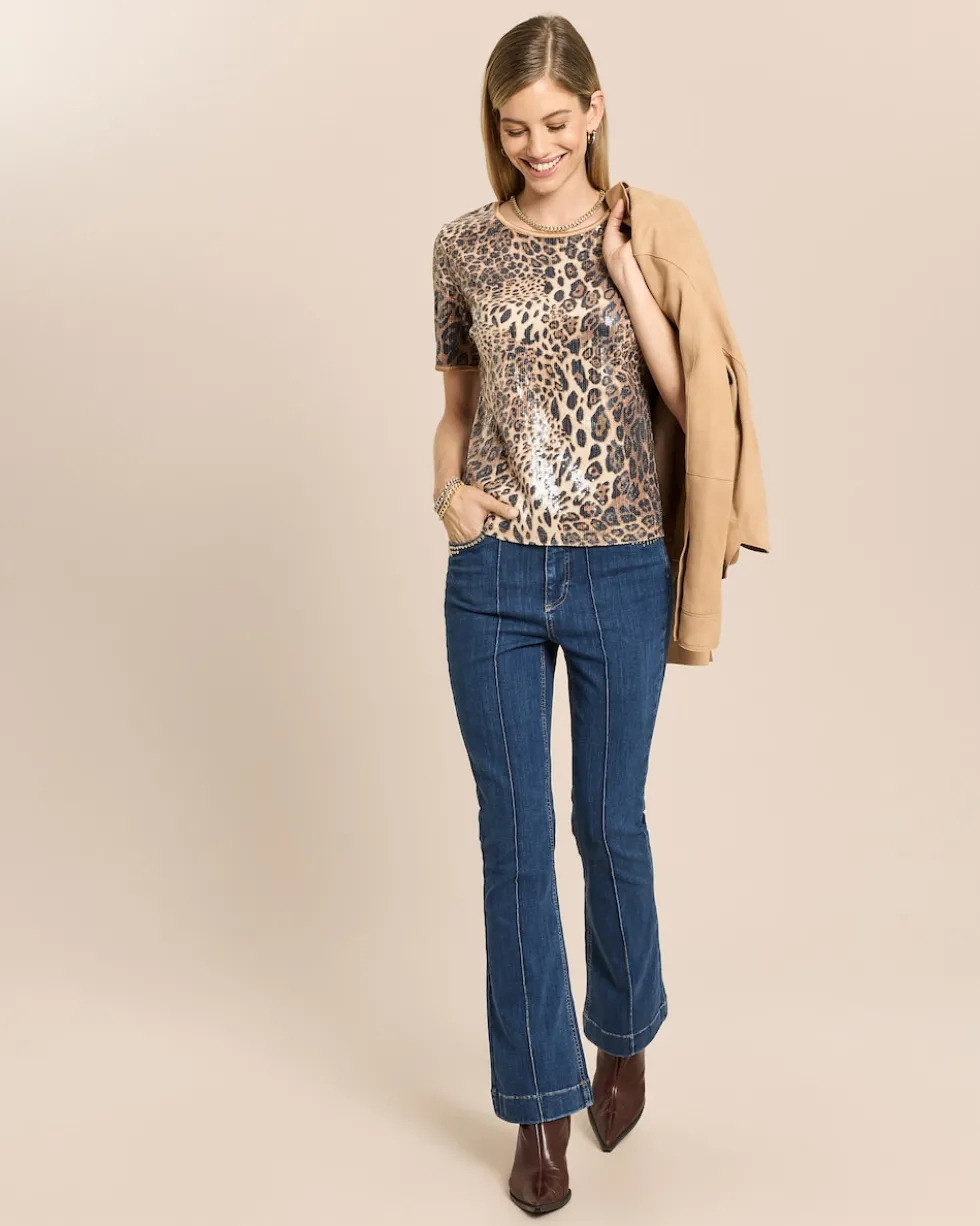 Shirt mit Leo-Print und Pailletten
