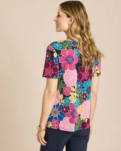 Shirt mit Raffung am Ausschnitt und Blumendruck