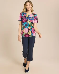 Shirt mit Raffung am Ausschnitt und Blumendruck