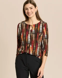 Shirt mit Rundhalsausschnitt, Key-Hole und Druck