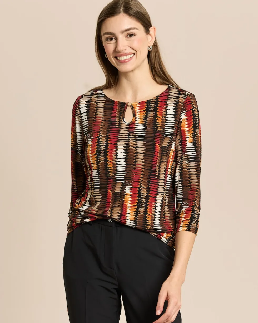 Shirt mit Rundhalsausschnitt, Key-Hole und Druck