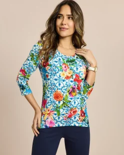 Shirt mit Schößchen und Blumendruck