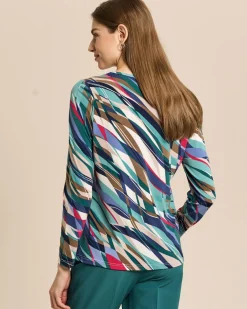 Shirt mit Schräg-Wellen-Druck und V-Ausschnitt