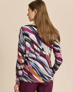 Shirt mit Schräg-Wellen-Druck und V-Ausschnitt