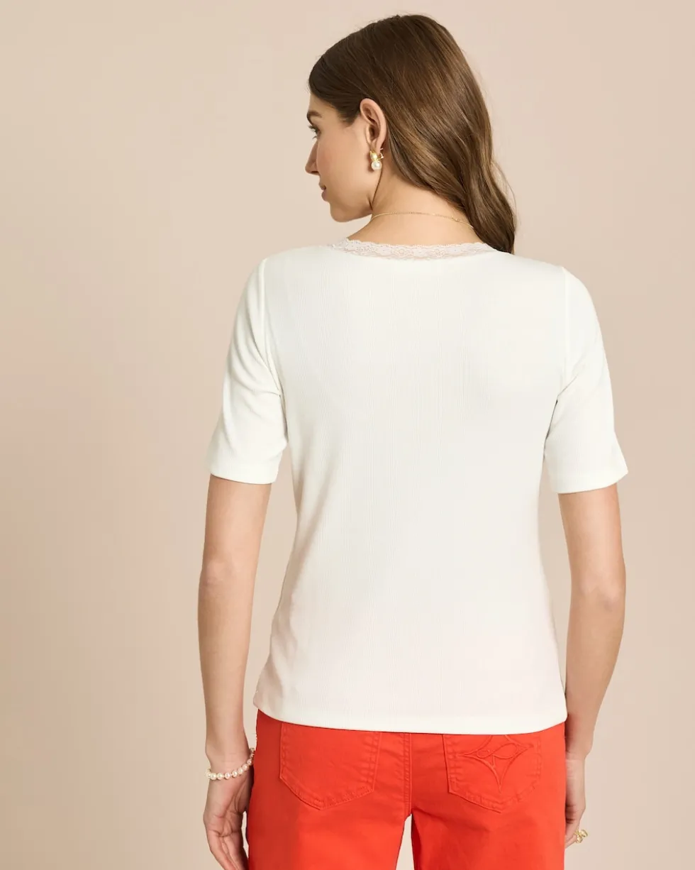 Shirt mit Spitzenbesatz