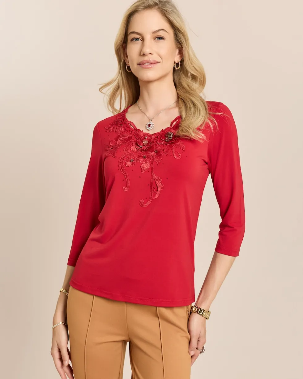 Shirt mit Spitzenbesatz
