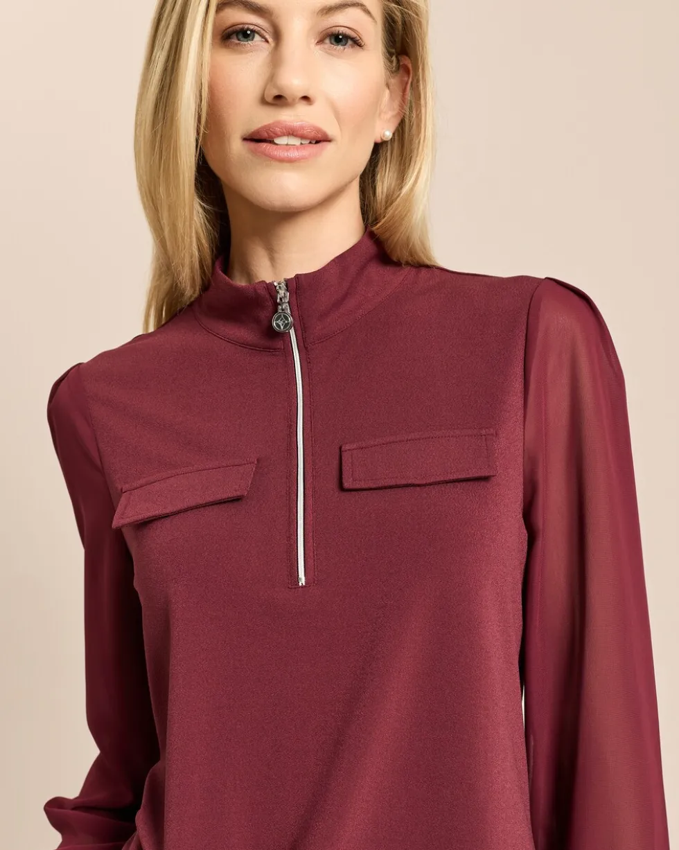 Shirt mit Stehkragen und Meshärmel