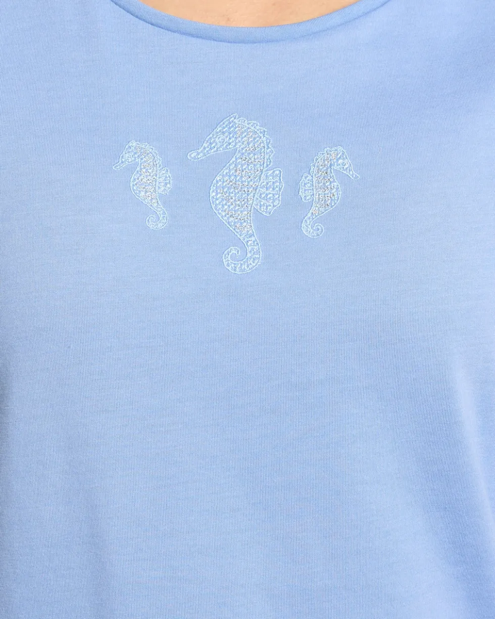 Shirt mit Stickereien und Strassapplikationen