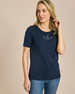 Shirt mit Stickereien und Strassapplikationen