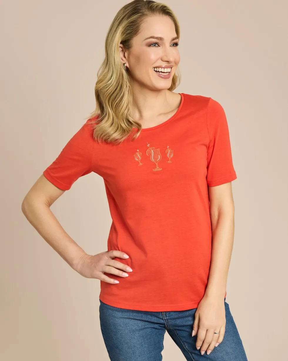 Shirt mit Stickereien und Strassapplikationen