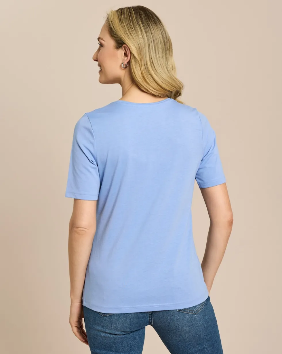 Shirt mit Stickereien und Strassapplikationen