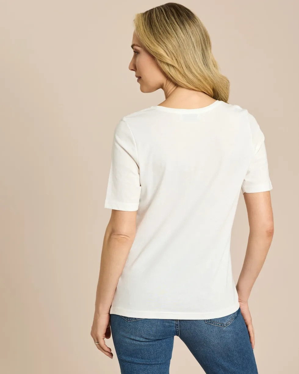 Shirt mit Stickereien und Strassapplikationen