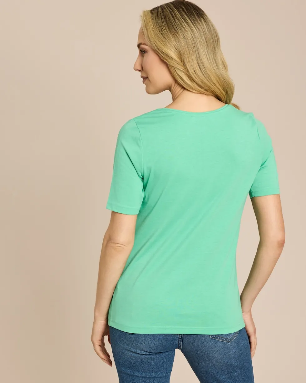 Shirt mit Stickereien und Strassapplikationen