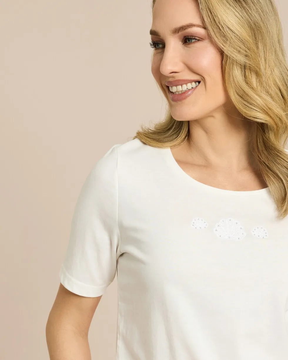 Shirt mit Stickereien und Strassapplikationen