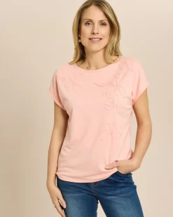 Shirt mit tonaler Blütenstickerei