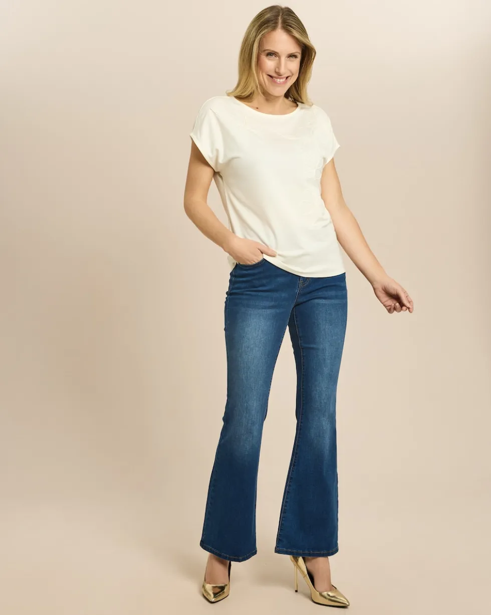 Shirt mit tonaler Blütenstickerei