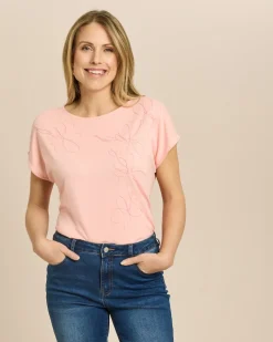 Shirt mit tonaler Blütenstickerei